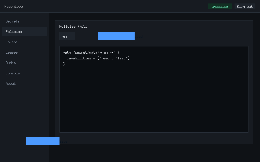 keephippo web console Policies screen